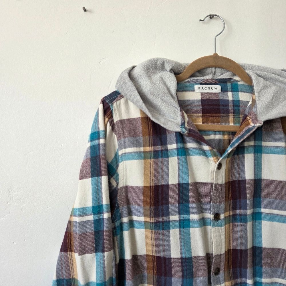 Pacsun Plaid Hoodie Shirt Men's Small Pockets Skater Streetwear Punk Grunge Y2K - Picture 3 of 9